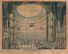 Royal Theatre of San Carlo in Naples during Carnival, seen from the stage, 1827. Creator: Anonymous.