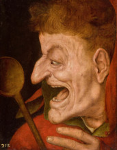A jester: a grotesque head of a fool brandishing a wooden spoon. Creator: Massys, Quentin  .