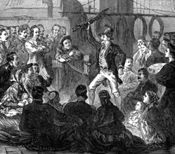 Life on board a troop-ship: evening amusements, 1874. Creator: Unknown.