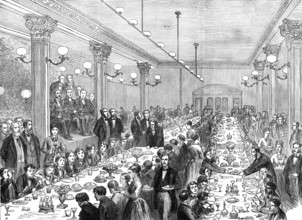 Christmas dinner given to the newsboys of Manchester, 1874. Creator: Unknown.