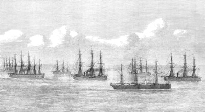 The transport Sarmatian, bound for the Gold Coast, passing Channel Squadron, 1874. Creator: Unknown.