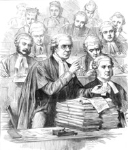 The Tichborne Trial: Mr. Hawkins addressing the jury, 1874. Creator: Unknown.