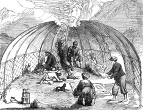 The Yarkund Mission: akoe or Kirgiz tent, occupied by the travelling party, 1874. Creator: Unknown.