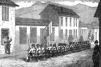 Guard of honour before the President's private house at Caracas, Venezuela, 1874. Creator: Unknown.