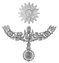 Badge, collar, and star of a new order of knighthood instituted by the King of Siam, 1874. Creator: Unknown.