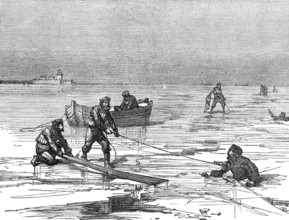 Helping strugglers in the ice-holes, 1874. Creator: Unknown.