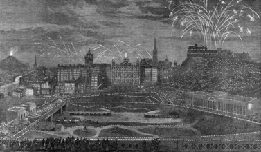 Marriage Festivities for the Duke of Edinburgh: illumination of the Old Town, Edinburgh, 1874. Creator: Unknown.