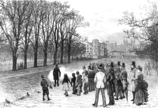 Marriage Festivities for the Duke of Edinburgh: firing a salute in the Long Walk, Windsor Park, 1874 Creator: Unknown.