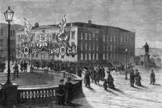 The British Embassy at St. Petersburg illuminated for the Duke of Edinburgh’s Marriage, 1874. Creator: Unknown.