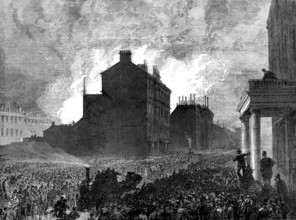 The Burning of the Pantechnicon: the fire, seen from Belgrave-Square, 1874. Creator: Unknown.
