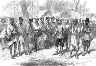 The Ashantee War: inspecting Kossohs at Prah-Su, from a sketch by our special artist, 1874. Creator: Unknown.