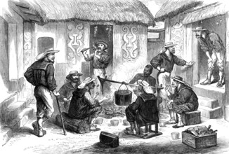 The Ashantee War: Naval Brigade men breakfasting in the courtyard of an Ashantee house, 1874. Creator: Unknown.