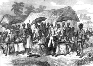 The Ashantee War: a conference with a native king, from a sketch by our special artist, 1874. Creator: Unknown.