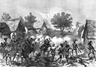 The Ashantee War: Lord Gifford and advance scouts storming a village...by our special artist, 1874. Creator: Unknown.