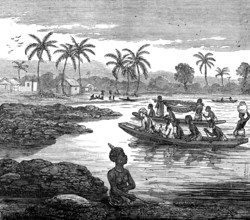 The Ashantee War: our artist crossing the Sweet River, near Elmina, 1874. Creators: Unknown, Melton Prior.