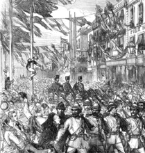 The Ashantee War: the return home - arrival of the 23rd Royal Welsh Fusiliers at Portsmouth, 1874. Creator: Unknown.