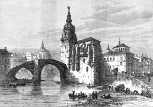 The Civil War in Spain: view in Bilbao - the church and bridge at St. Antonio, 1874. see 0580033139 Creator: Unknown.