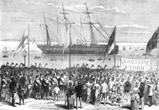 Return of the troops from the Ashantee War: arrival of the...42nd - the first note of welcome, 1874. Creator: Unknown.