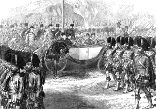 Review at Windsor of troops from the Ashantee War:...42nd Highlanders marching past the Queen, 1874. Creator: Unknown.