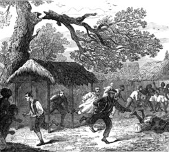 The Ashantee War: fall of a tree in camp, 1874. Creator: Unknown.