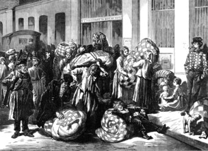 The Distress in Paris, distribution of bedding to the poor, 1874. Creator: Jenkin.