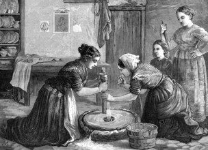 Women grinding corn in Ireland, 1874. Creator: Unknown.