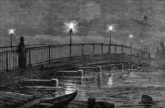 Battersea Bridge during the high tide of Friday last, 1874. Creator: Unknown.