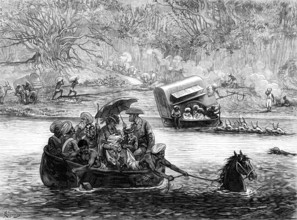 Crossing a river in India, 1874. Creator: Felix Elie Regamey.