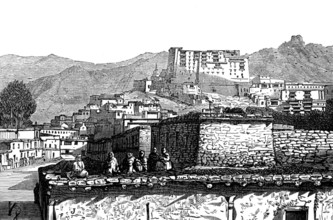 The Mission to Yarkund and Kashgar: Bazaar at Leh, Middle Thibet, 1874. Creator: Unknown.