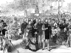The Emperor of Russia at the Crystal Palace: the royal party passing up the Nave, 1874. Creator: Unknown.