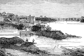 Inundations in the United States: Cumberland River, looking up stream, from Clarksville, 1874. Creator: Unknown.
