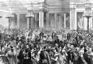 State Ball at Buckingham Palace in honour of the Emperor of Russia, 1874. Creator: Unknown.