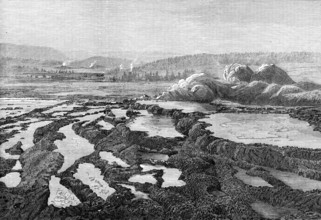The Yellowstone Lake Region of North America: Upper Fire-Hole, From "Old Faithful", 1874. Creator: Unknown.