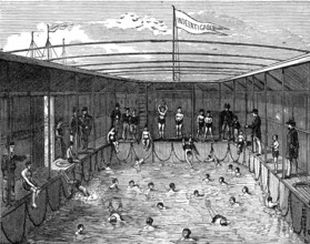 Swimming-bath of the training-ship Indefatigable at Liverpool, 1874. Creator: Unknown.