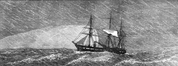 H.M.S. Challenger in a snowstorm, 1874. Creator: Unknown.