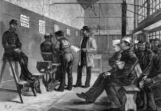 Sketches in the Clerkenwell House of Correction: weighing prisoners, 1874. Creator: Unknown.