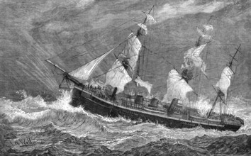 The Cruise of the Prince of Wales's sons: H.M.S. Bacchante in a squall, 1881. Creator: Unknown.