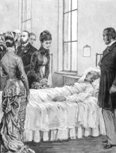 Opening the Marylebone Infirmary at Notting-Hill: the Princess of Wales visiting the patients, 1881. Creator: William James Palmer.