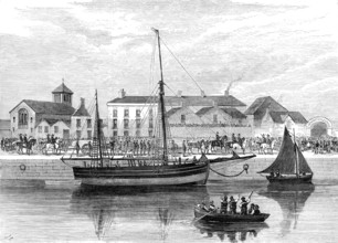 The boycotted smack Wave, under police guard at Cork, 1881. Creator: Unknown.