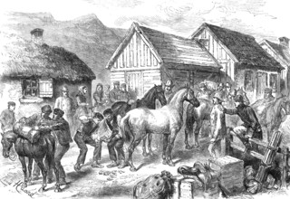 The tourist in high latitudes: starting for the geysirs in Iceland, 1881. Creator: Unknown.