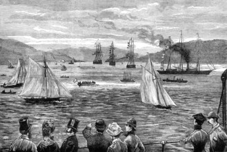 The Duke of Edinburgh's visit to the Clyde training-ship Cumberland, 1881. Creator: Unknown.