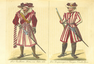 The Junkherrn's livery from 1612; the Ainspaenniger & Raisigen Servants' livery, (1860).  Creator: Unknown.