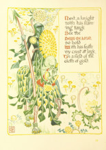 Next, a knight with his flaming targe See the Dent-De-Lion so bold, 1899. Creator: Walter Crane.