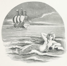 Mermaid and sailing ship, 1888.  Creator: Laura Troubridge.