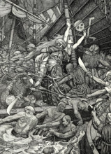 He saw two cities in a thousand boats all fighting for a woman on the sea, 1898. Creators: Louis John Rhead, George Woolliscroft Rhead.
