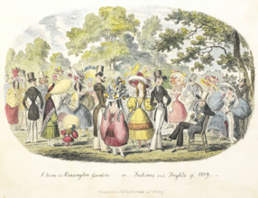 A scene in Kensington Gardens - or - Fashion and Frights of 1829.  Creator: George Cruikshank.