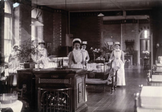 St Bartholomew's Hospital, London: nurses in a ward, c1908. Creator: Unknown.