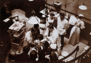 Charing Cross Hospital: Stanley Boyd in the old operating theatre, 1900 (1906). Creator: Unknown.