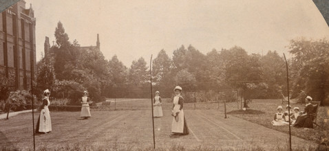 St Marylebone Infirmary, London: nurses playing tennis, 1906 (1912). Creator: Unknown.