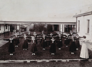 Metropolitan Lunatic Asylum, Kew, Victoria, Australia: female patients exercising, c1890s.. Creator: Unknown.